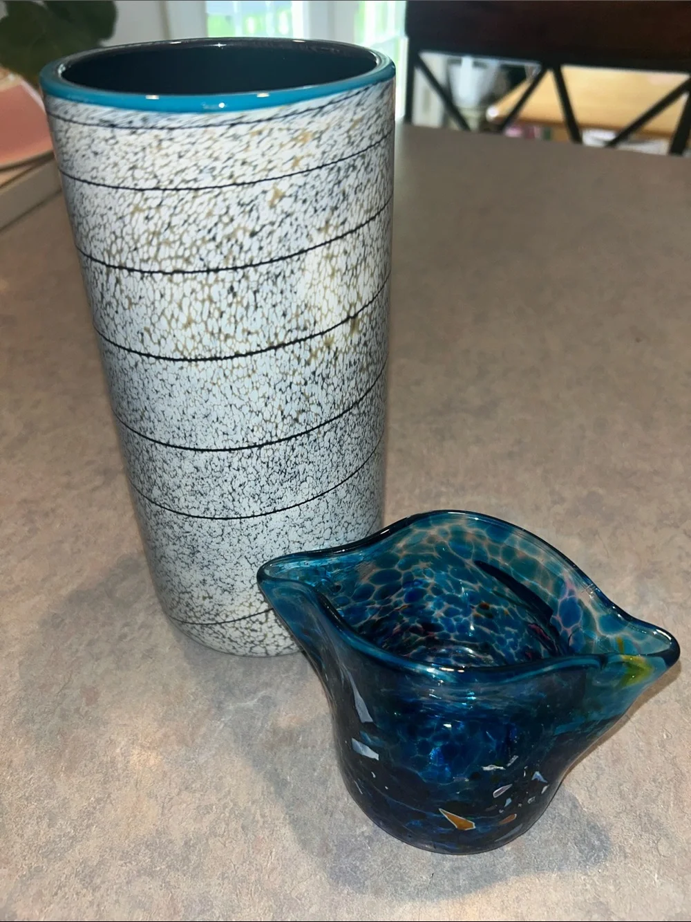 Two hand blown collectors item vases